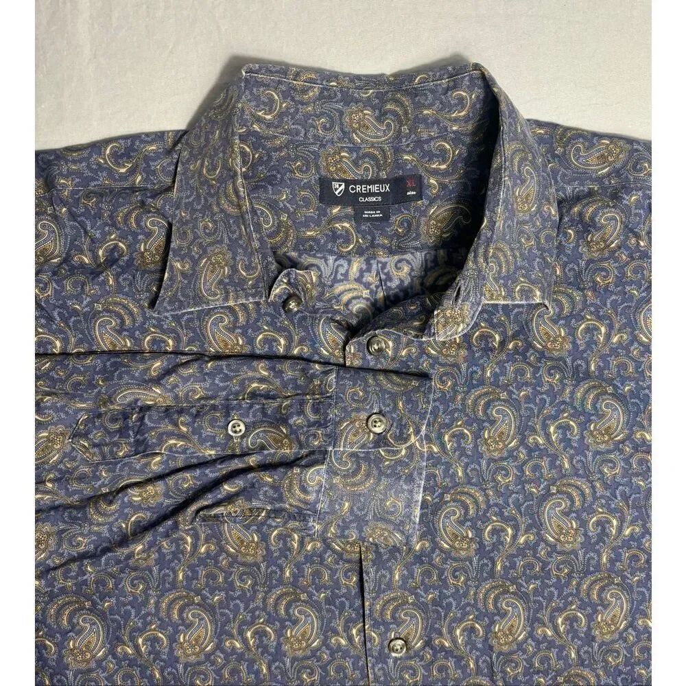 Cremieux Classics Blue Paisley Mens Button Down Cotton Shirt XL Fresh Dry Clean
